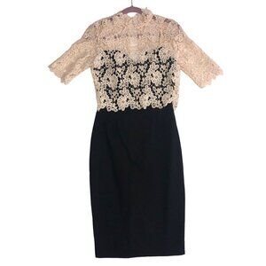 Wedding Guest Dress US 4 EU 36 UK 8 Lace Black Crochet Cream Short Sleeve NEW